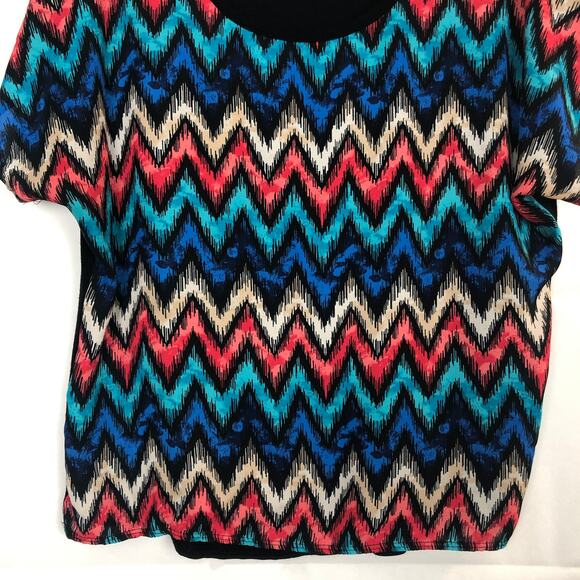 Discreet Multicolor Y2K Chevron Top Juniors Large Artsy Minimalist Dressy Flowy - Picture 5 of 11